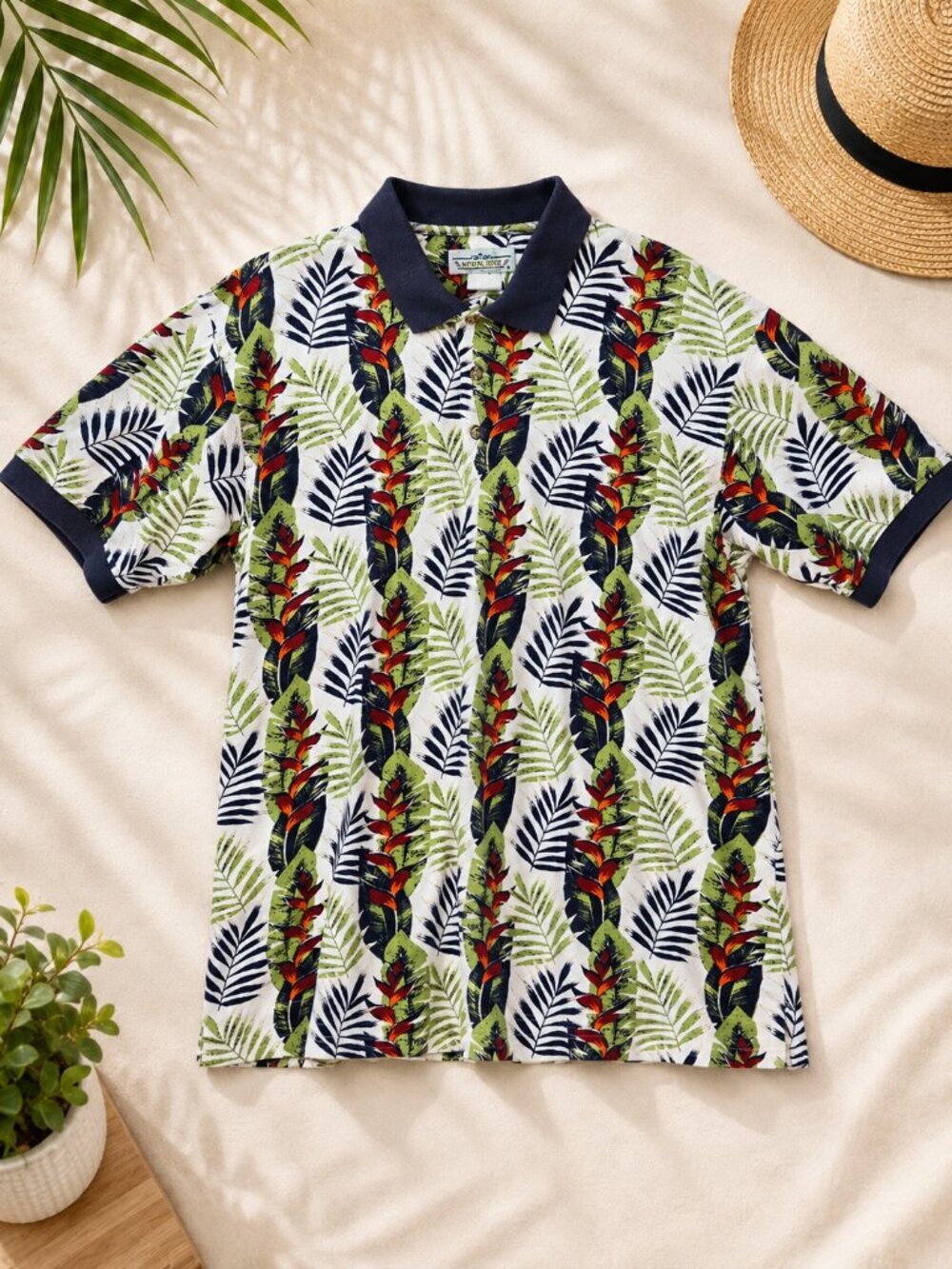 Natural Issue Men's Tropical Palm Short Sleeve Polo Shirt - XL